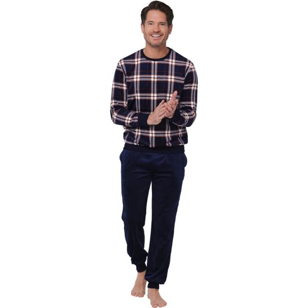 Pastunette heren pyjama micro-fleece, ruit-uni 