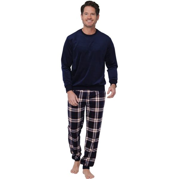 Pastunette heren pyjama micro-fleece, uni-ruit