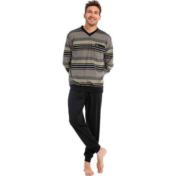 Robson heren pyjama V-hals 704-2 (Zwart)