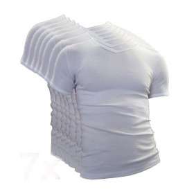 7-pack Beeren t-shirt M3000 korte mouw V-hals wit.