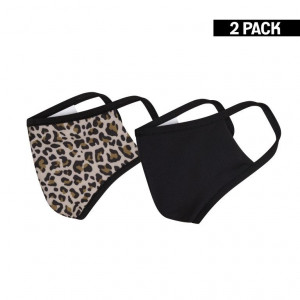 2-pack Beeren Dames Mondkapje Leopard/Zwart