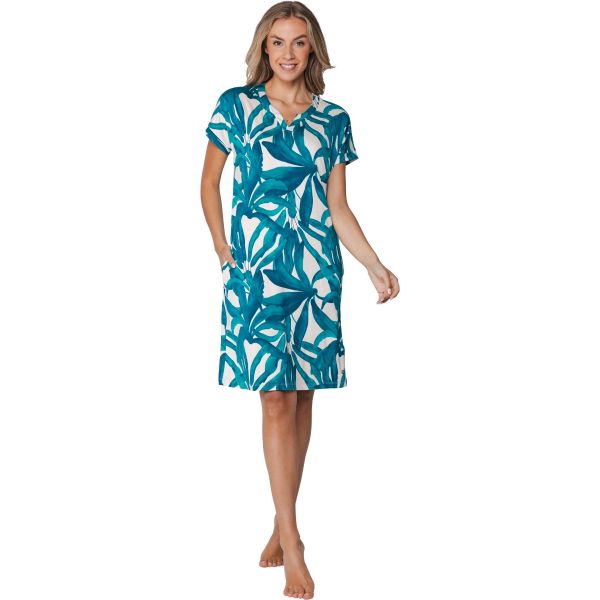 Pastunette Premium dames nachthemd met korte mouw, Emerald Oasis